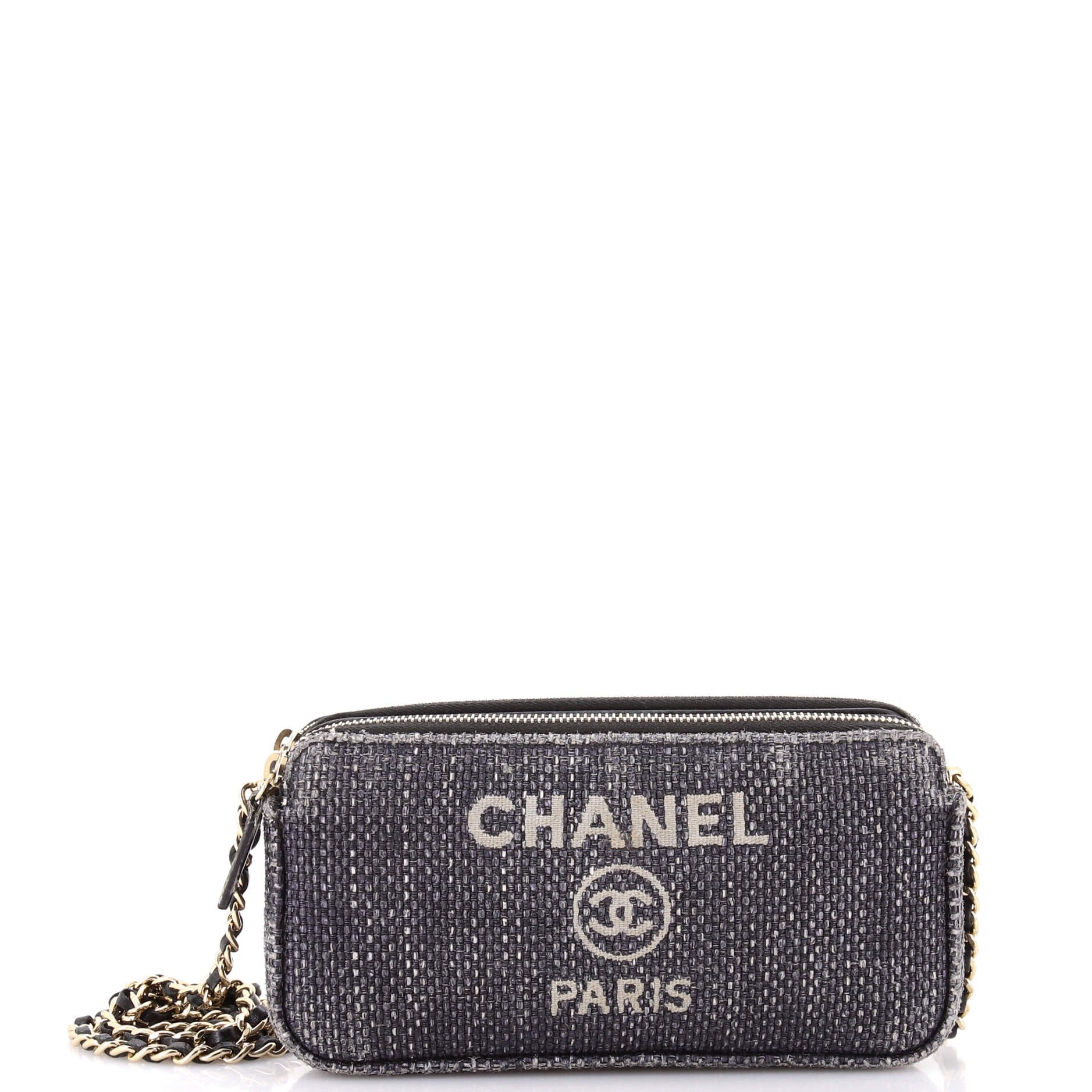 Chanel Deauville Double Zip Clutch with Chain Raffia
