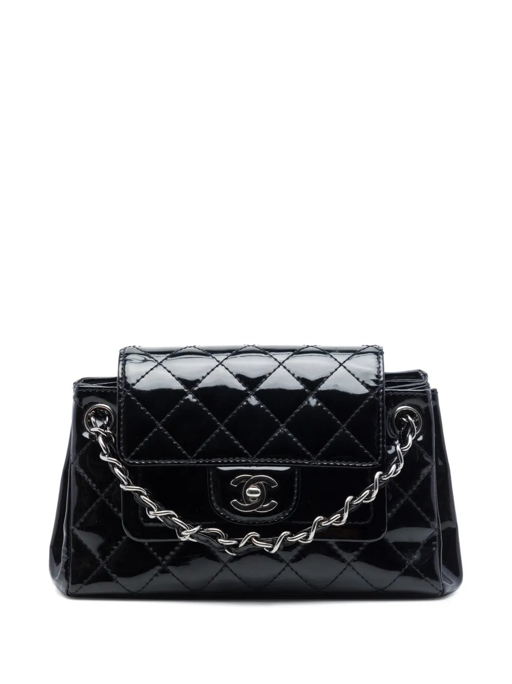 2005-2006 Small CC Quilted Patent Accordion Double Flap shoulder bag