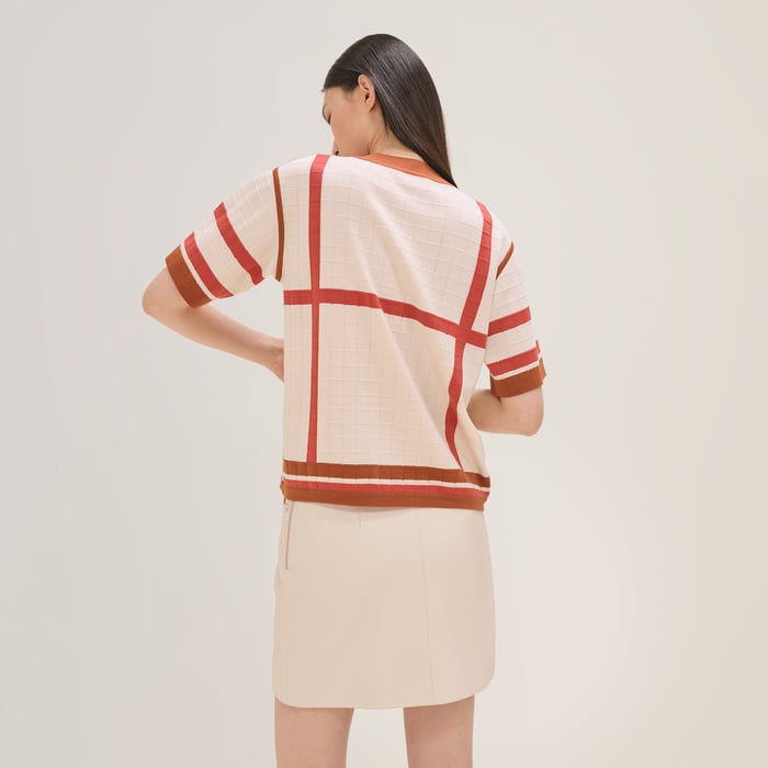 Beige Kaolin "Coaching Deja Vu" Short-sleeve Twillaine Sweater