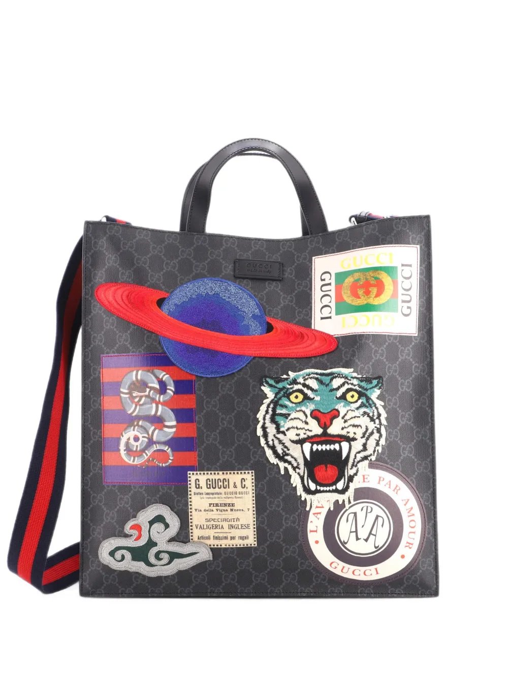 Courrier Convertible Soft Open GG Coated Canvas with Applique North South tote bag