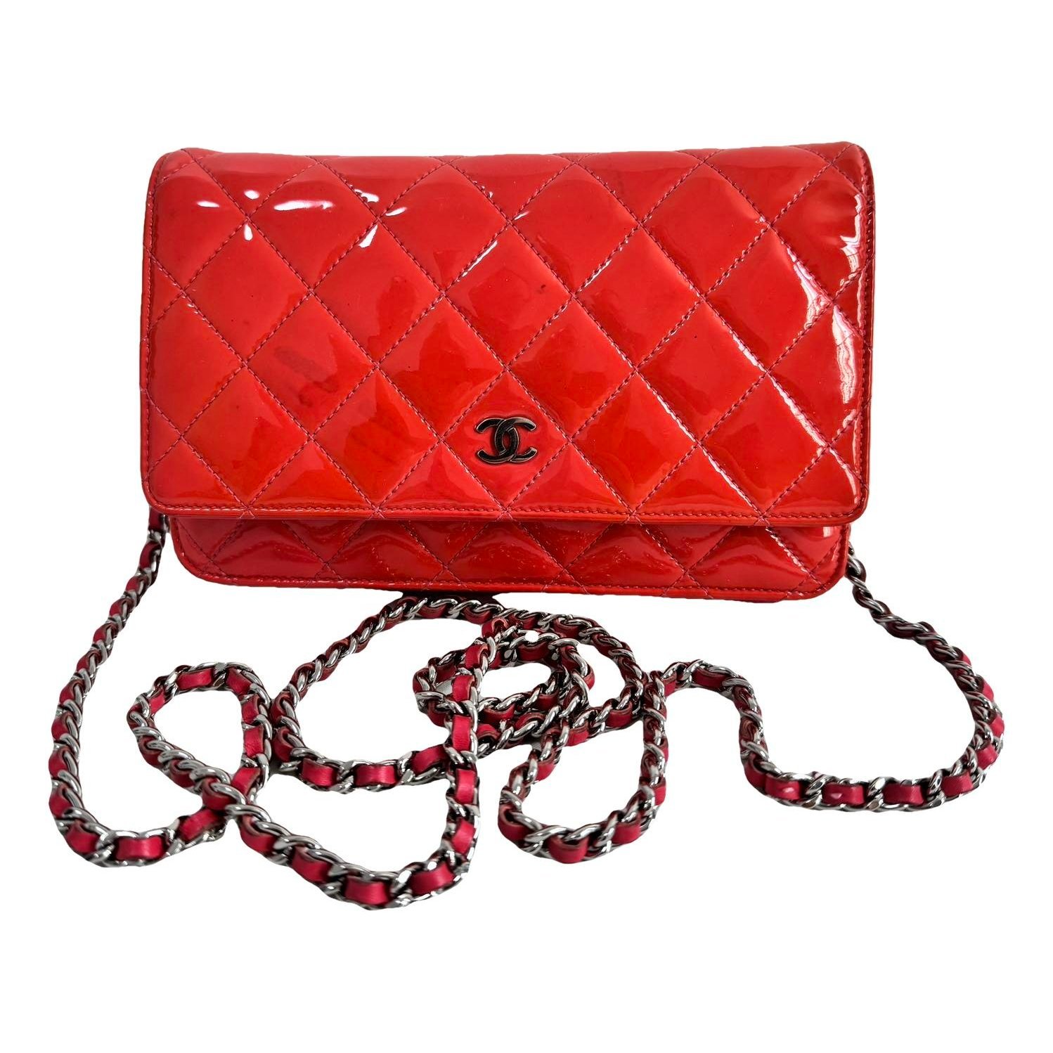 Trendy CC Wallet on Chain patent leather crossbody bag