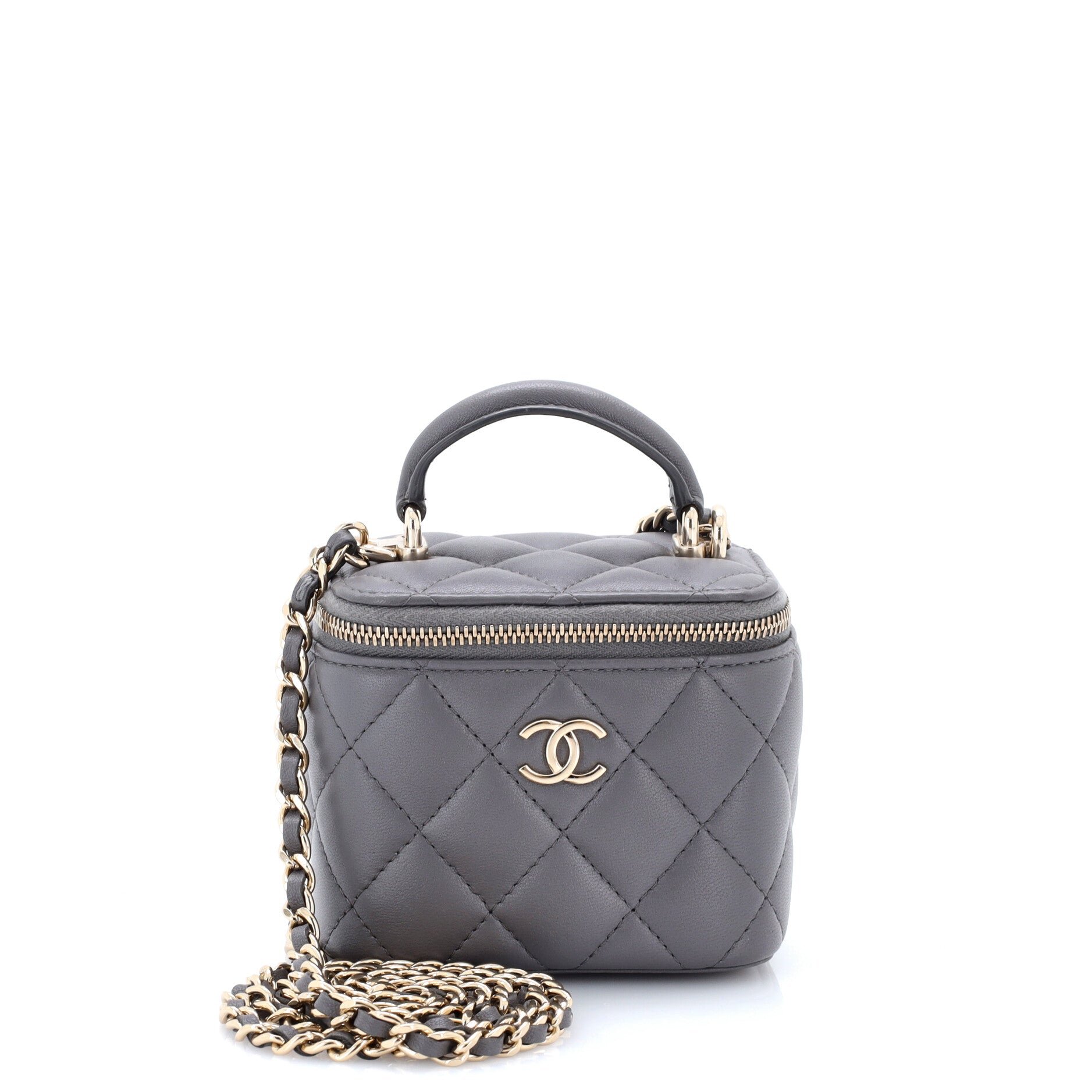Classic Top Handle Vanity Case with Chain Quilted Lambskin Mini