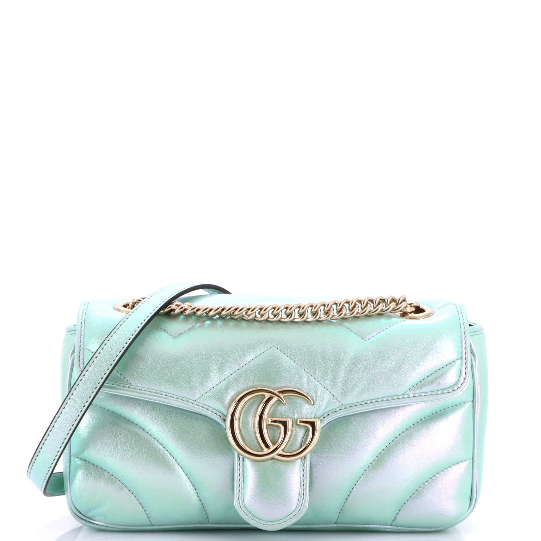 GG Marmont Flap Bag Chevron Iridescent Leather Small