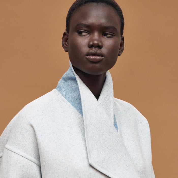 Bleu Cashmere Coat With Shawl Collar