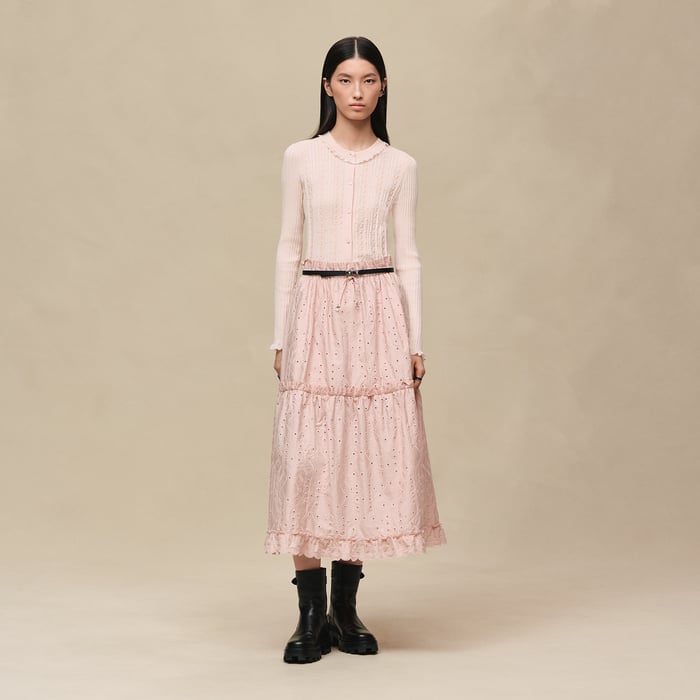 Rose Palomino Long-sleeve Cardigan With Ruffled Details