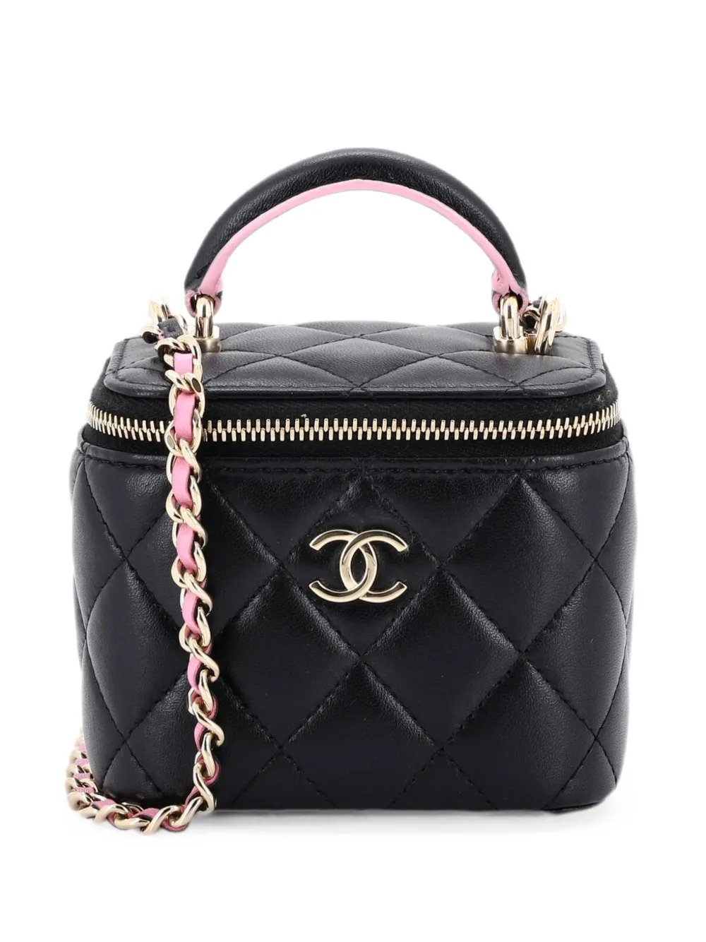Classic Top Handle Vanity Case with Chain Quilted Lambskin Mini crossbody bag