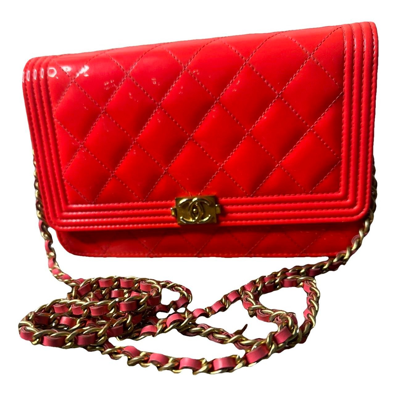 Wallet On Chain Boy Half Flap patent leather crossbody bag