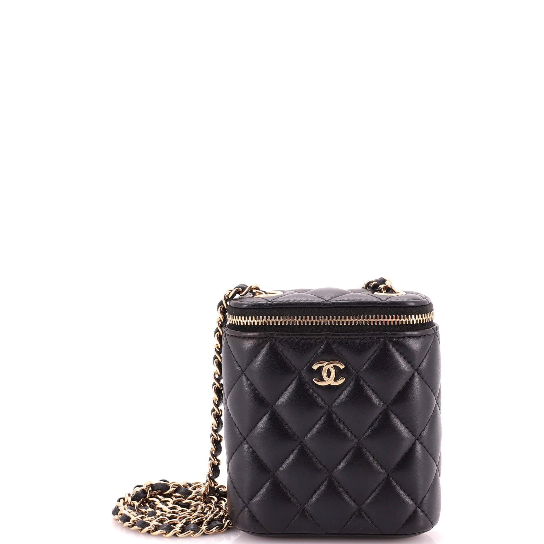 Vertical Classic Vanity Case with Chain Quilted Lambskin Small