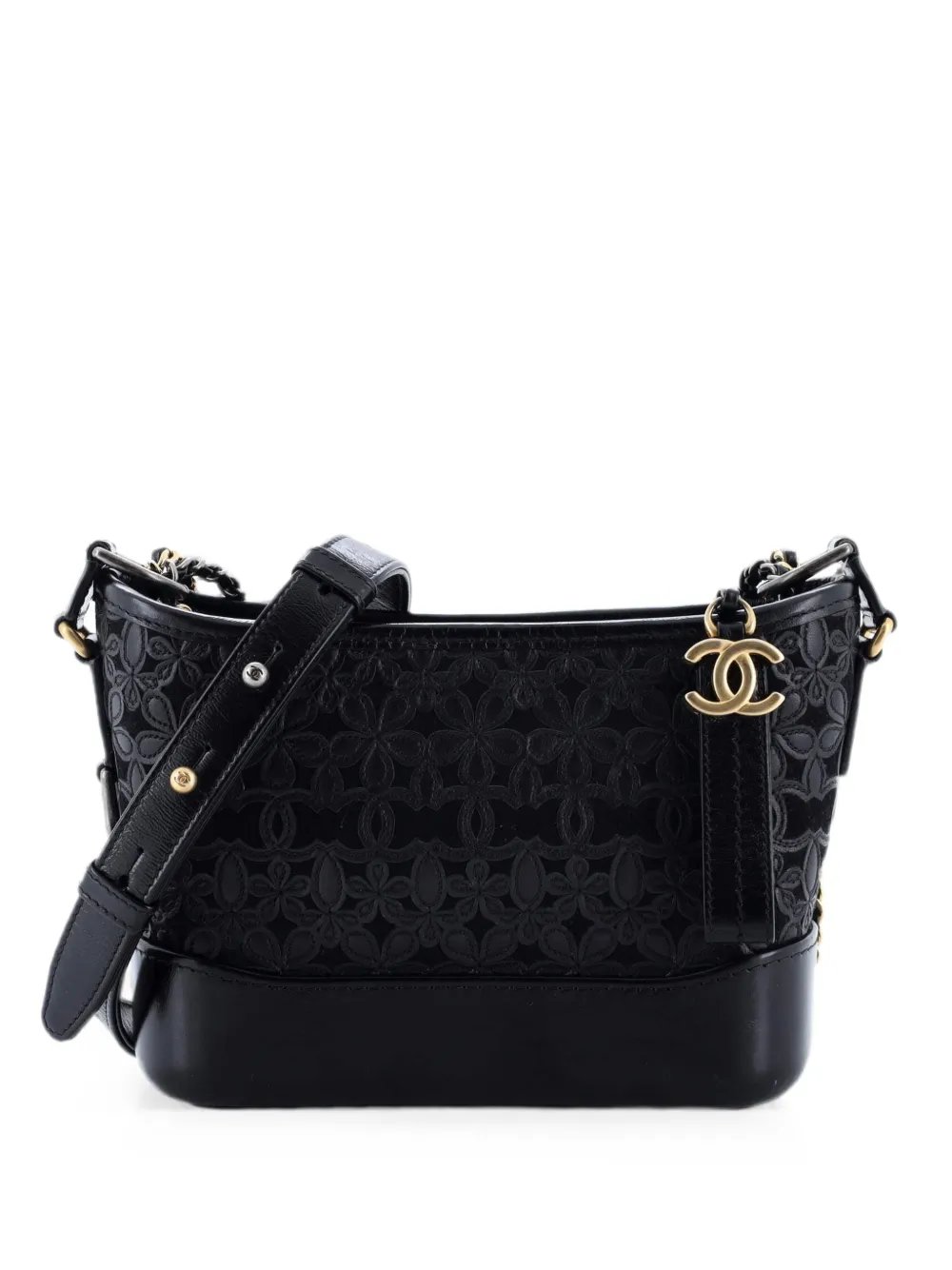 Gabrielle Hobo with Logo Handle Laser Cut Calfskin and Wool Felt Small crossbody bag