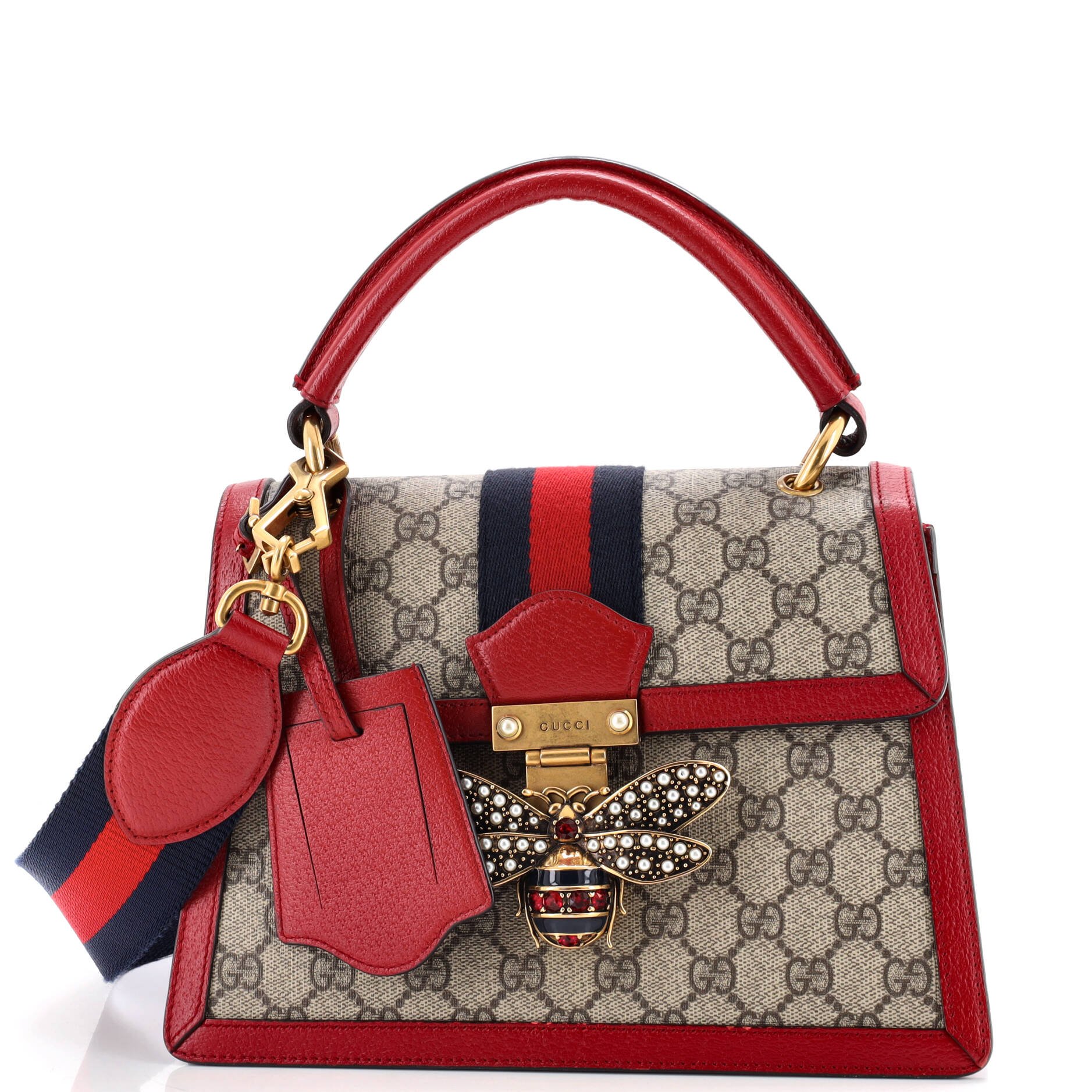 Queen Margaret Top Handle Bag GG Coated Canvas with Leather Small