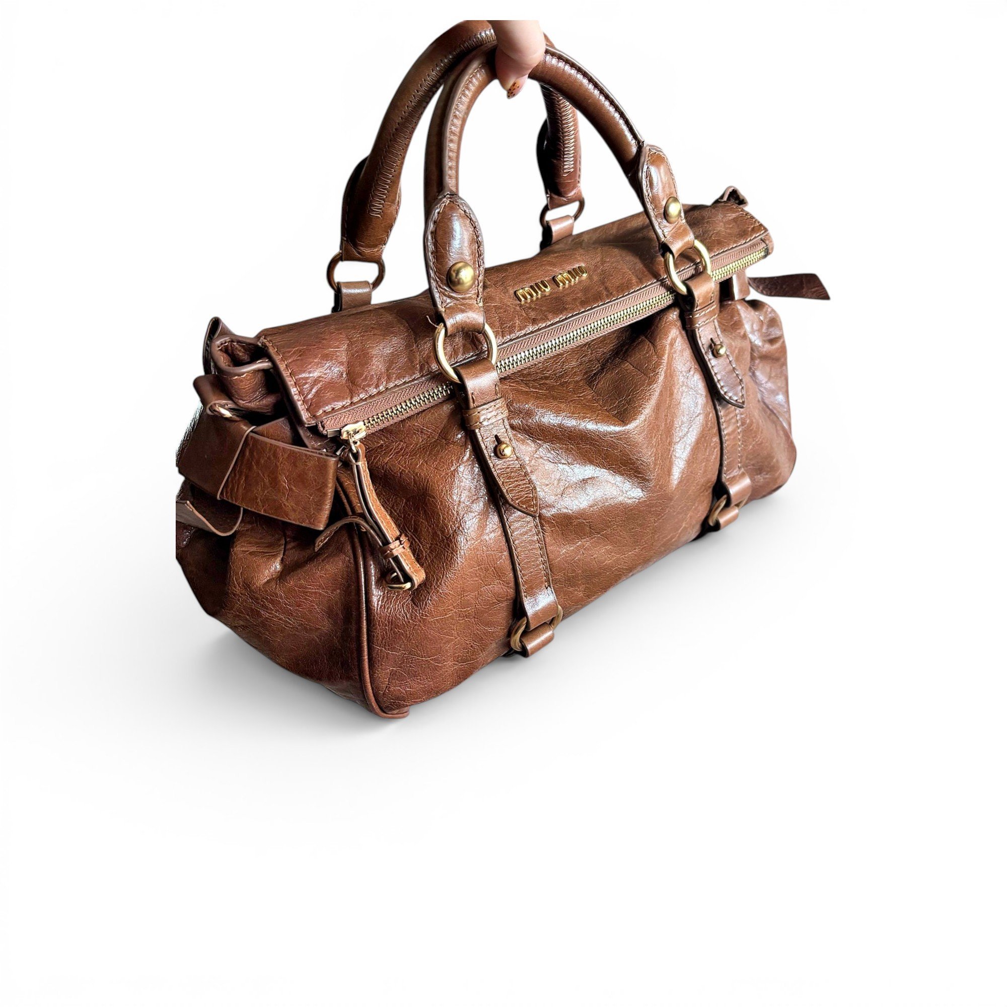 Bow bag leather handbag