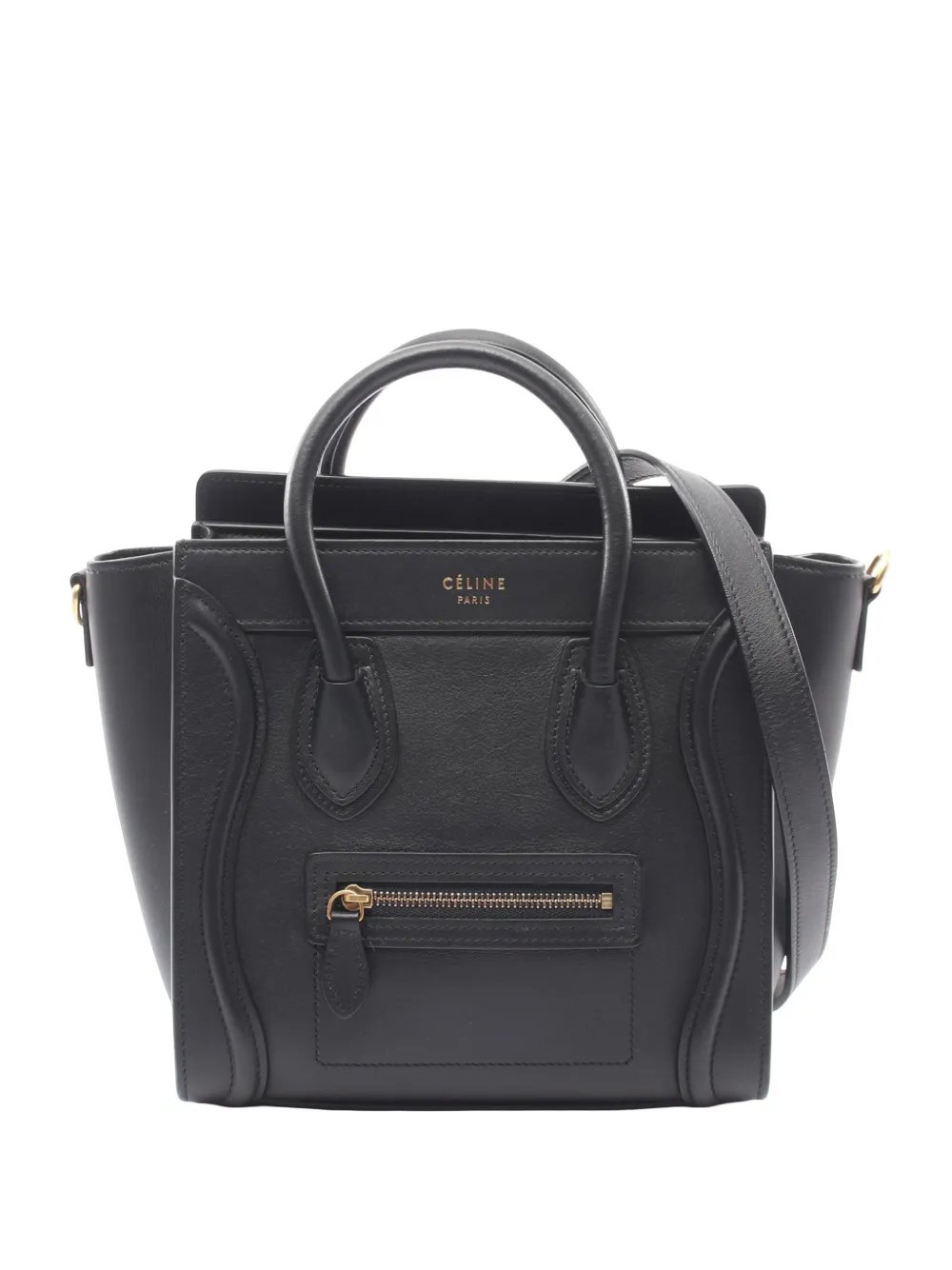 2010-2026 CELINE Luggage Nano Shopper 2WAY leather Black Used Women handbag