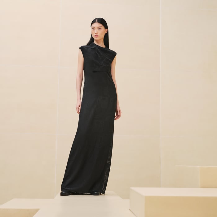 Noir "Jacquard En Desordre" Ascot Collar Long Dress
