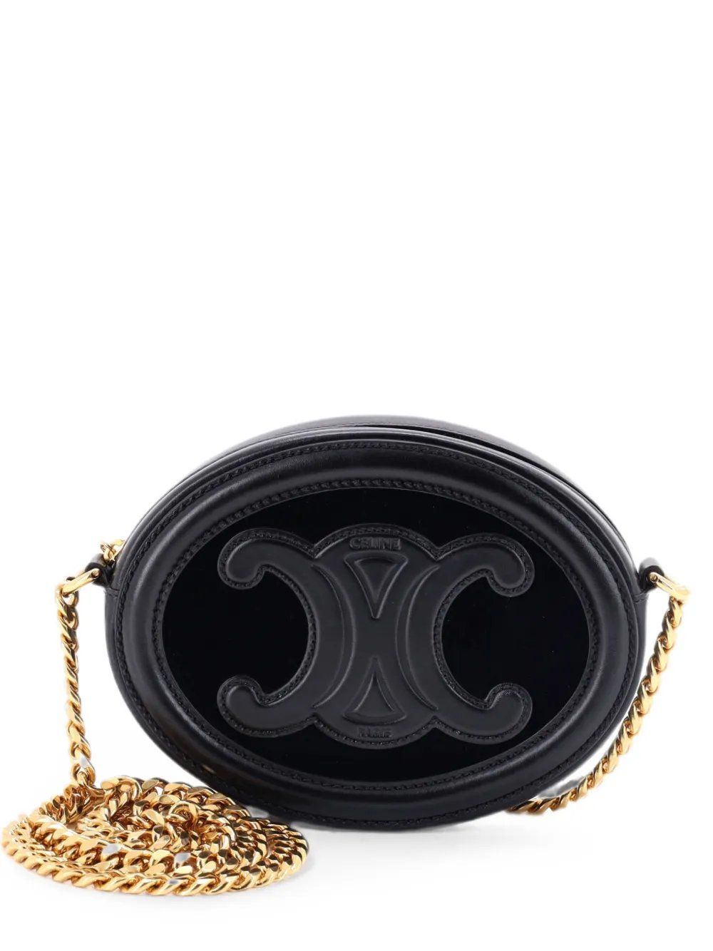 Triomphe Oval Chain Crossbody Bag Velvet and Leather shoulder bag
