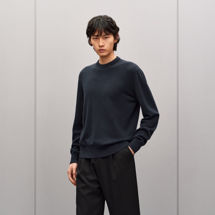 Bleu Nuit "H Bartack" Crewneck Cashmere Sweater