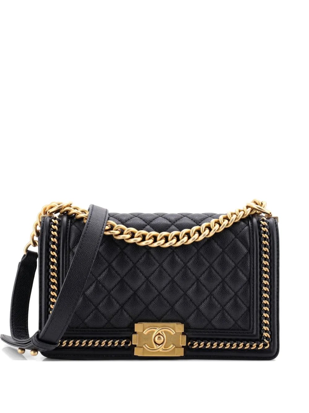 Boy Flap Bag Quilted Caviar with Whipstitch Chain Detail Old Medium crossbody bag