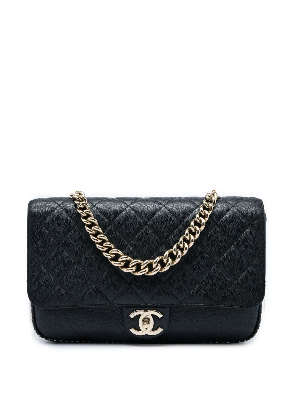 2017-2018 Large CC Quilted Caviar Studded Single Flap satchel