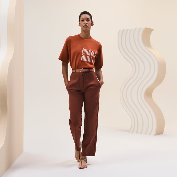 Marron Terracotta Short-sleeve Sweater With Pocket