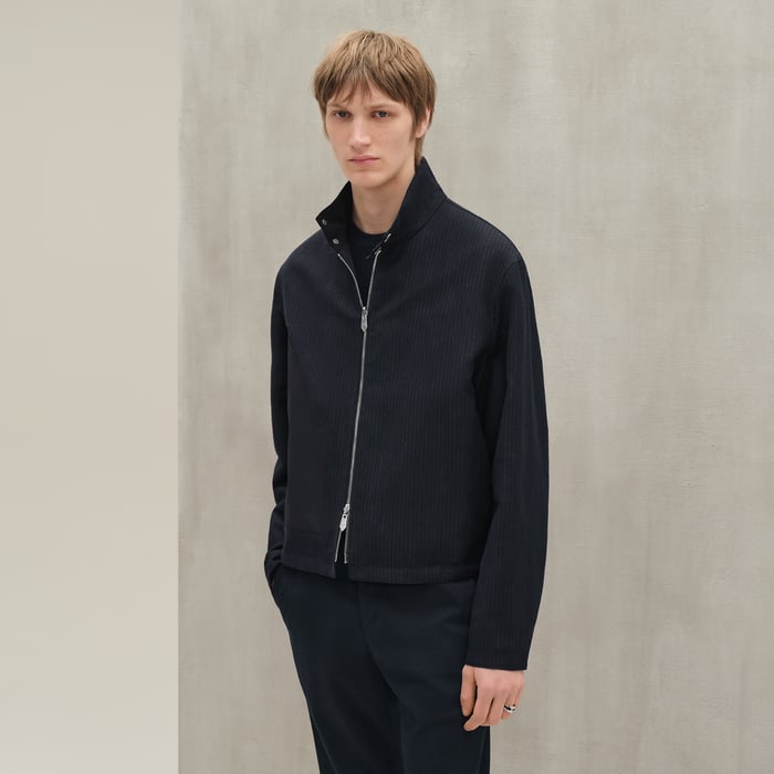 Marine "Rayures De Laine Et Papier" Reversible Straight Cut Jacket