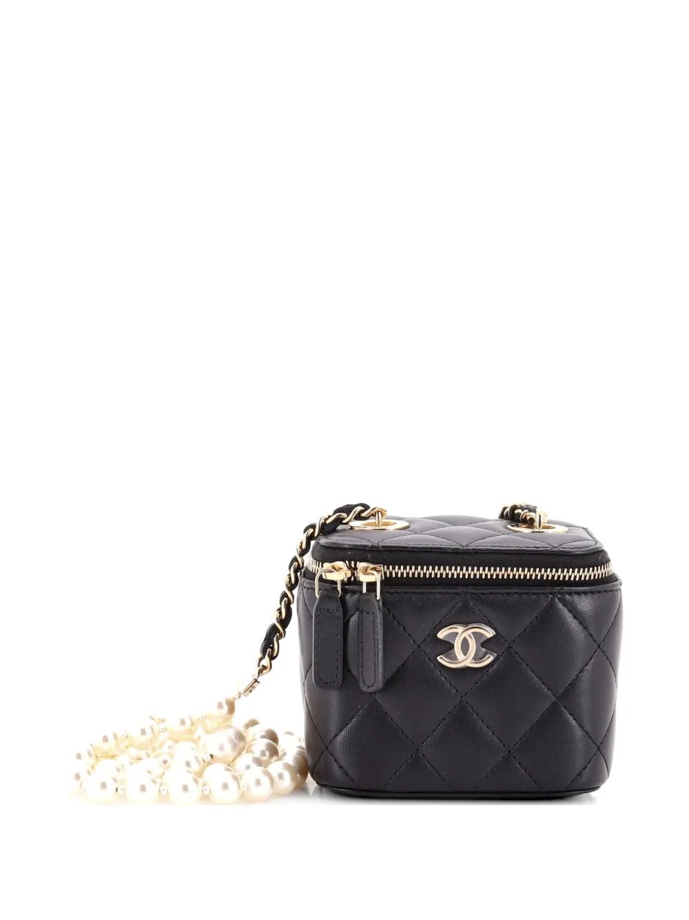 Vanity Case with Pearl Chain Quilted Lambskin Mini clutch bag