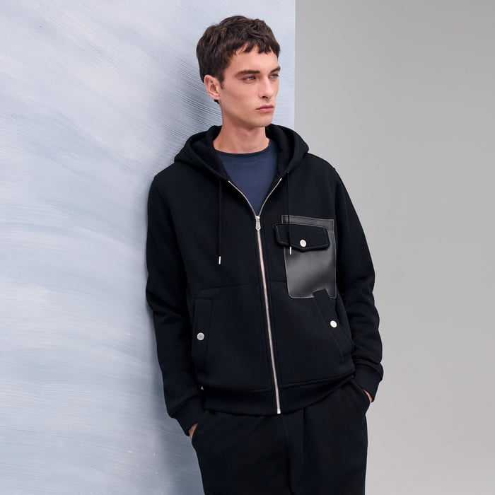 Noir “empreintes Sellier Cuir” 지퍼 후드 스웨터
