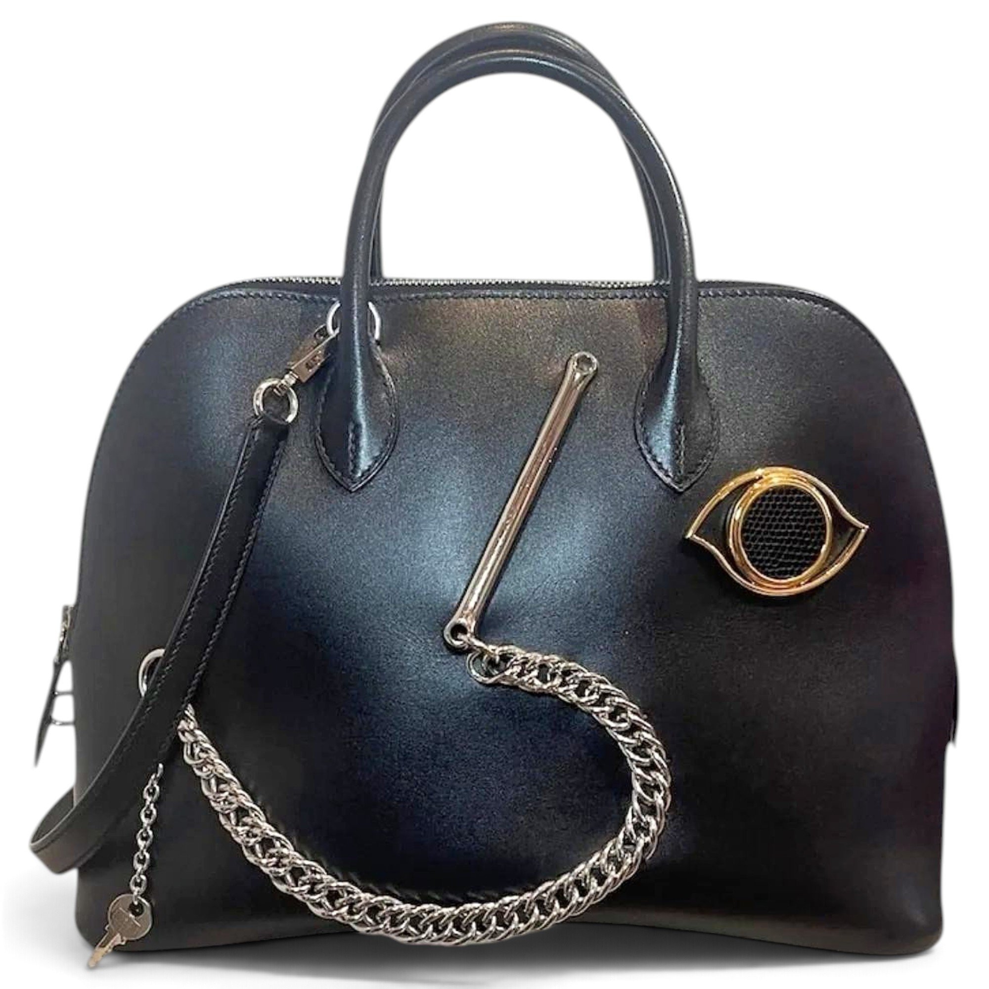 Hermes Bolide Handbag Black Tadelakt Leather 1923