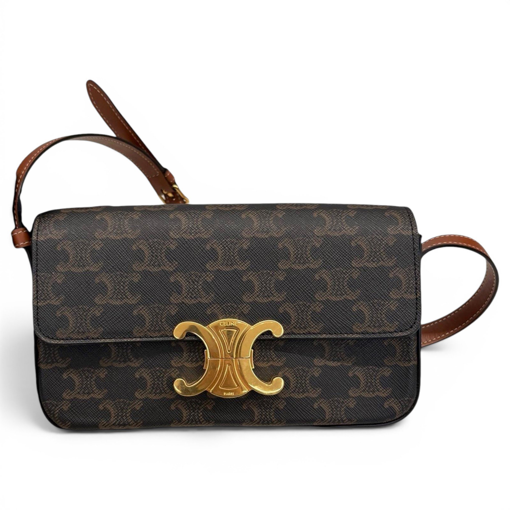 Triomphe chain leather handbag