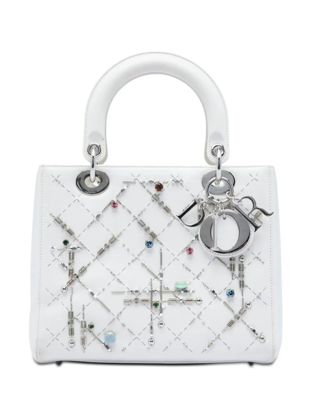 2016 Medium Calfskin Beads And Rhinestone Embellished Lady Dior satchel