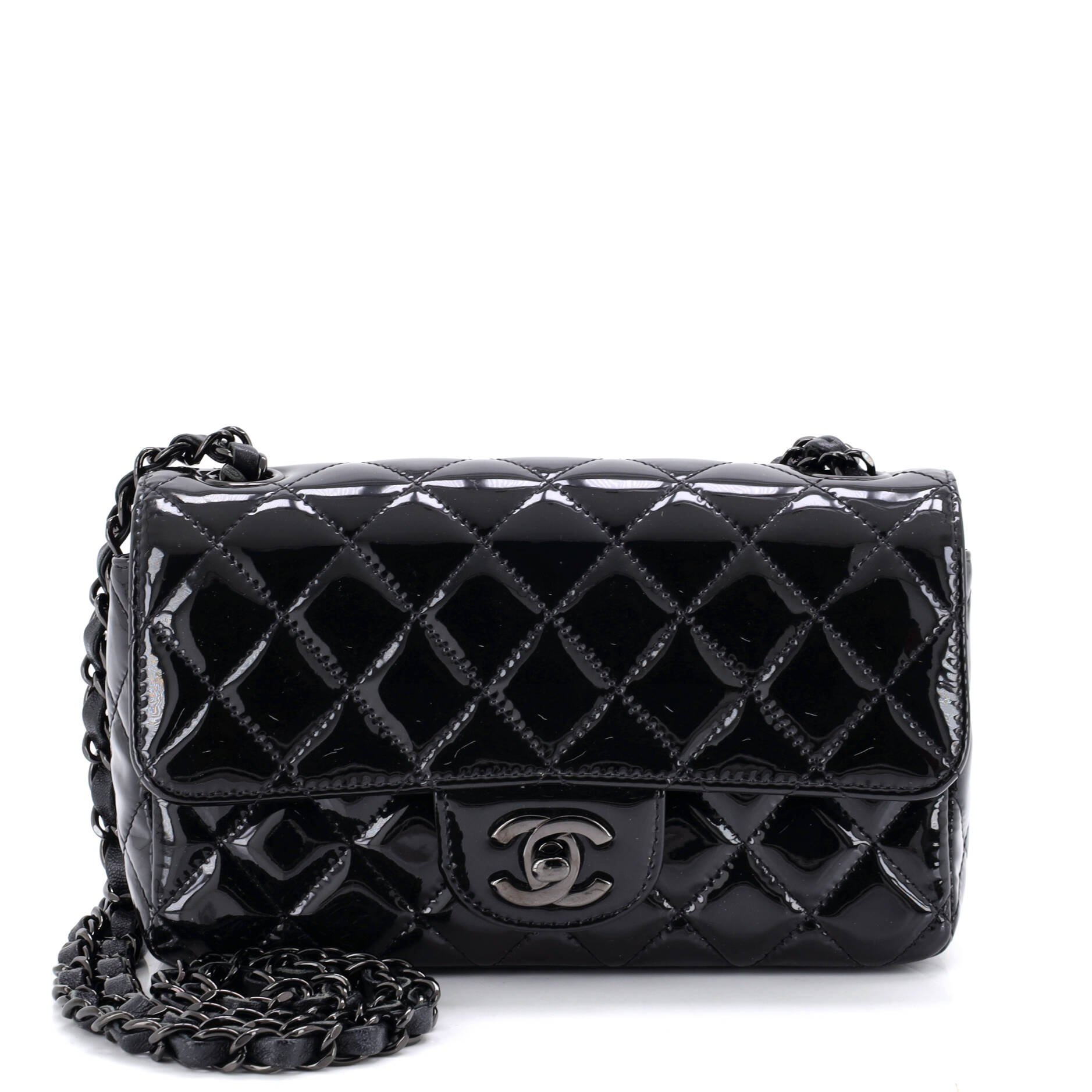 So Black Classic Single Flap Bag Quilted Patent Mini