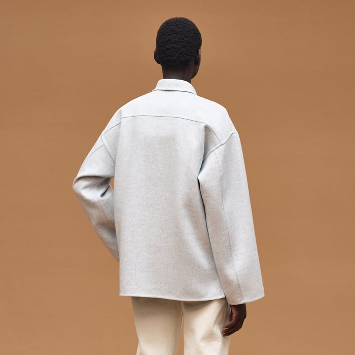 Bleu Cashmere Coat With Shawl Collar