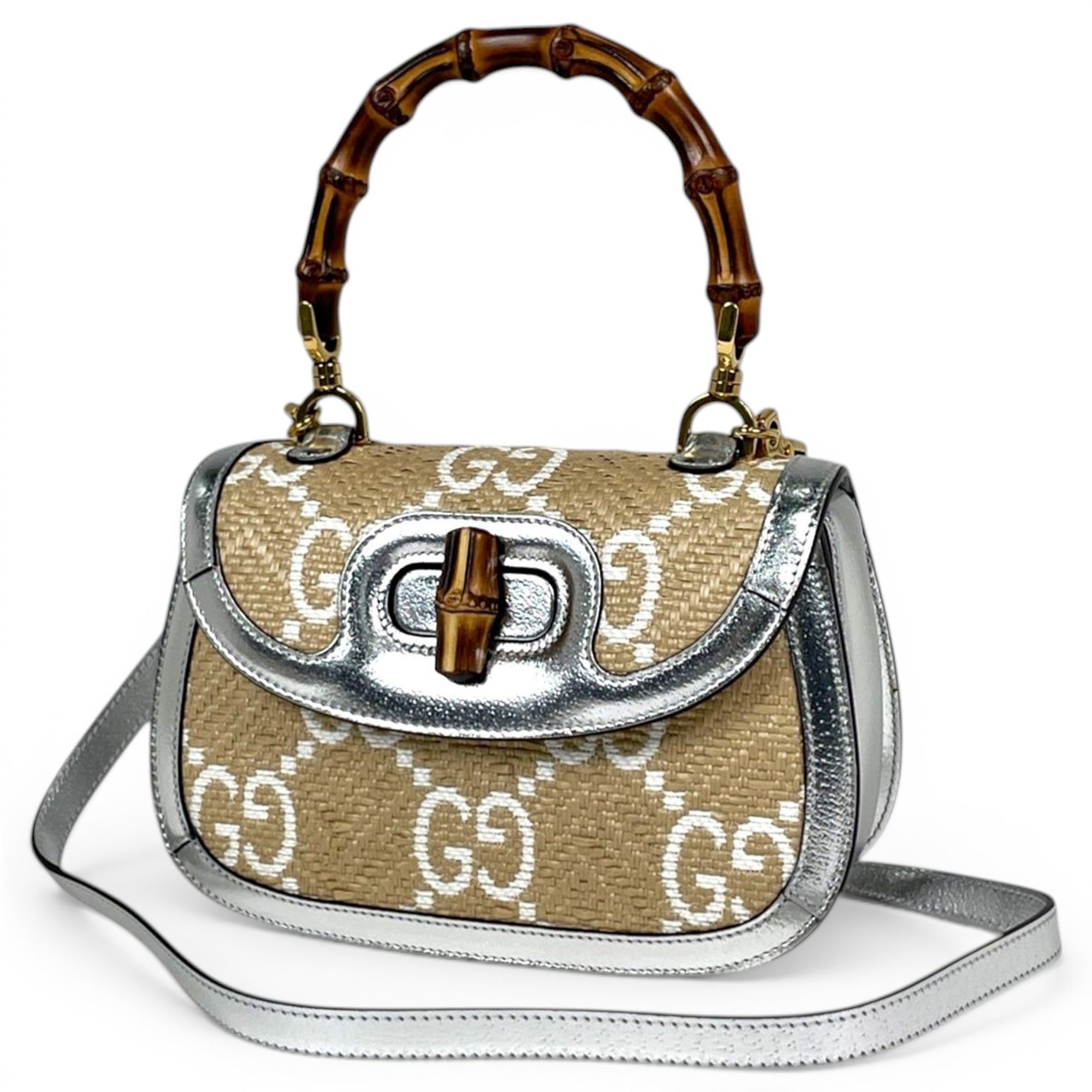 Bamboo patent leather handbag