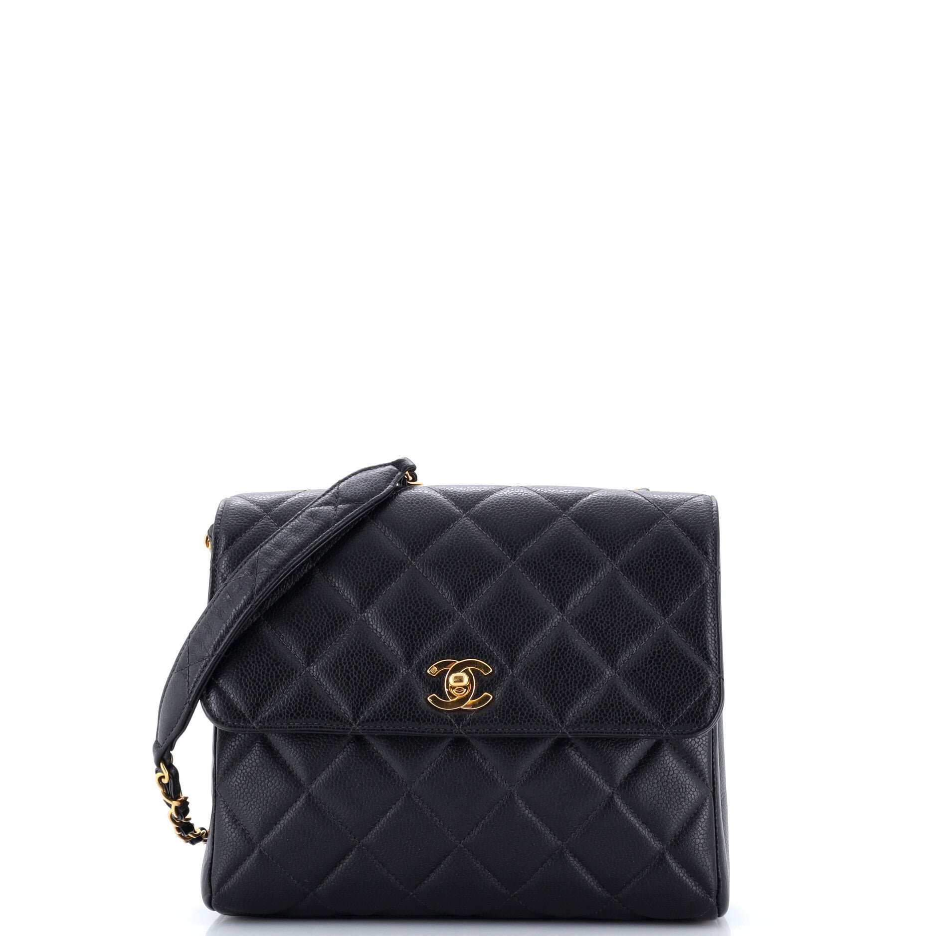 Chanel Vintage Square CC Flap Bag Quilted Caviar Small
