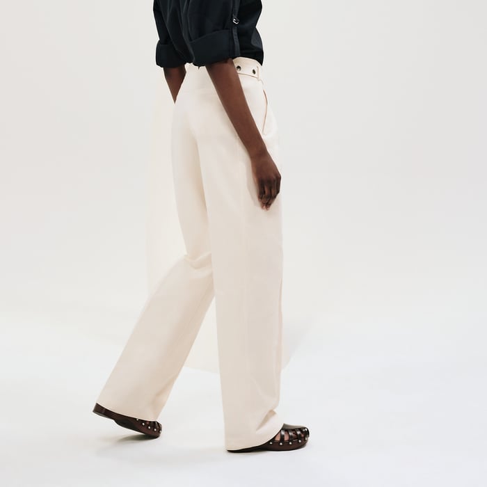 Blanc Naturel Loose Fit Pants With Biker Details