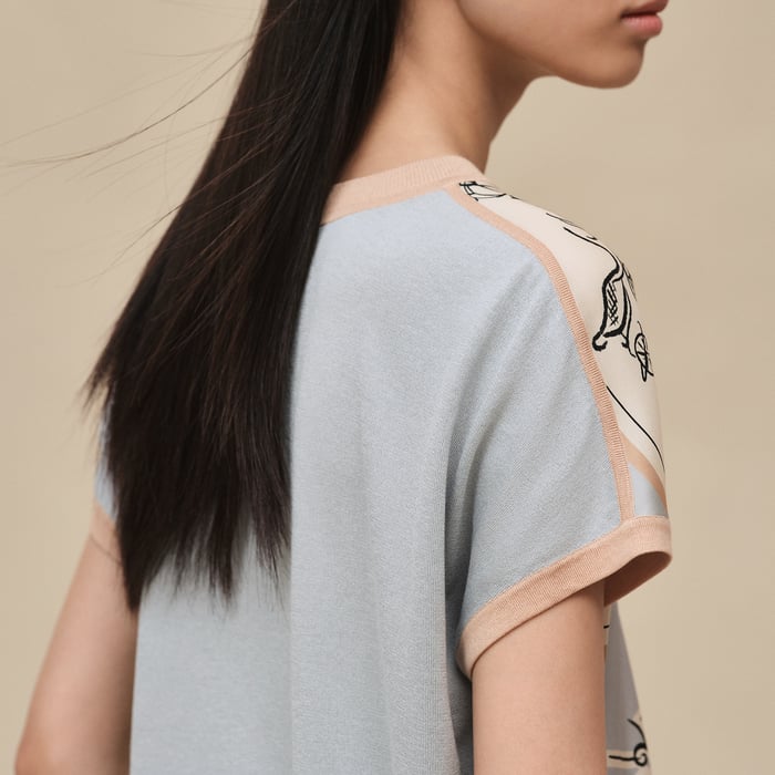 Gris Paruline "Ex-libris a Main Levee" Short-sleeve Twillaine Sweater