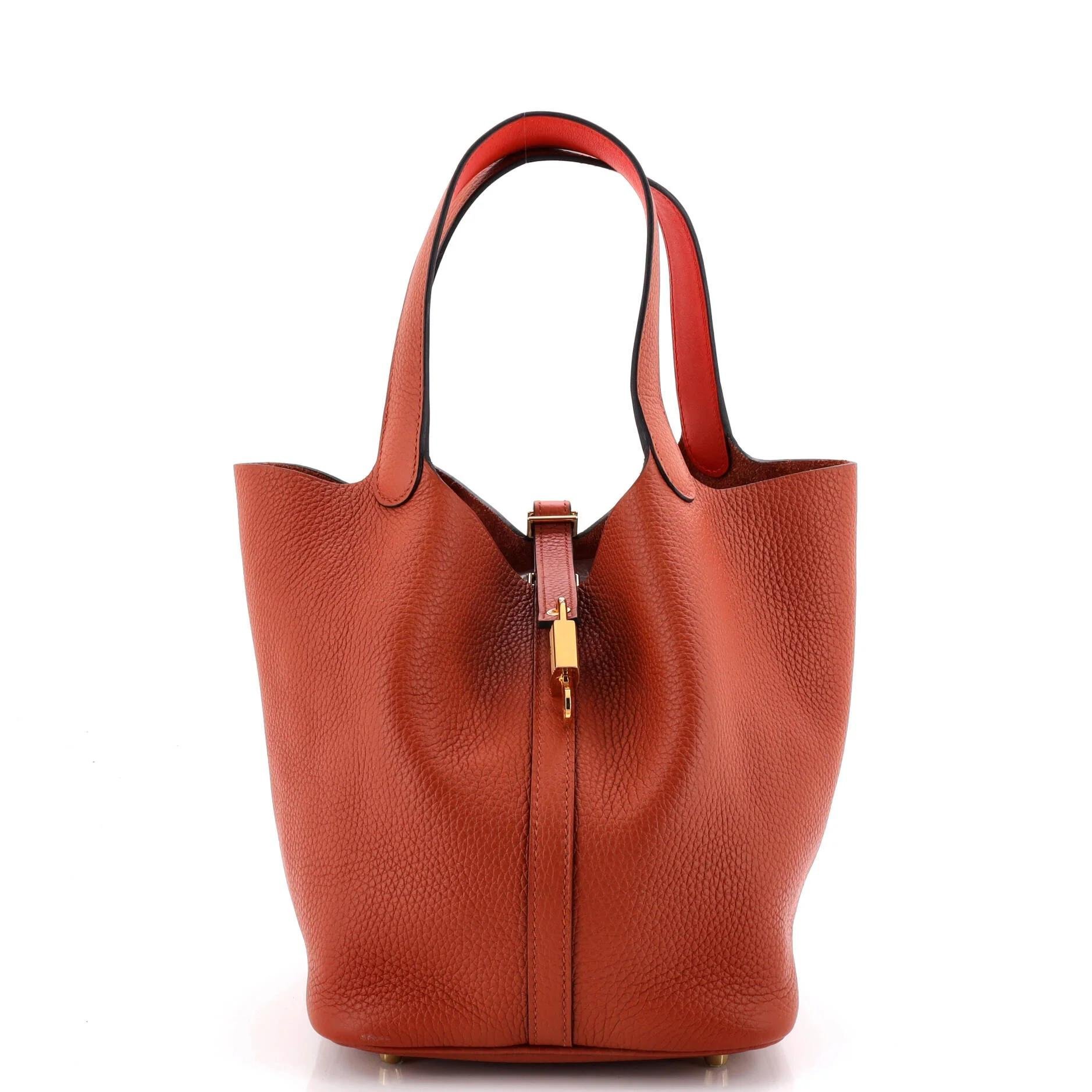 Hermes Picotin 22 Handbag Orange Clemence Leather 2021