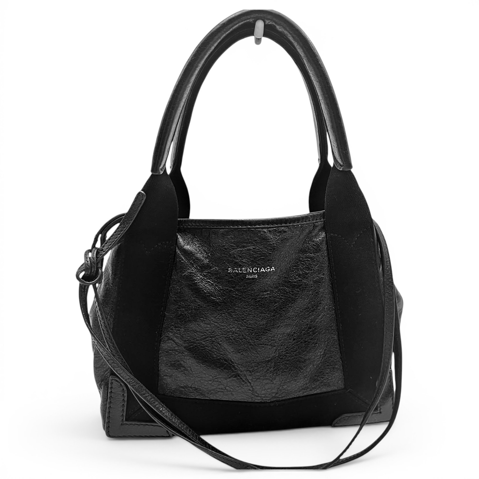 Navy cabas leather handbag