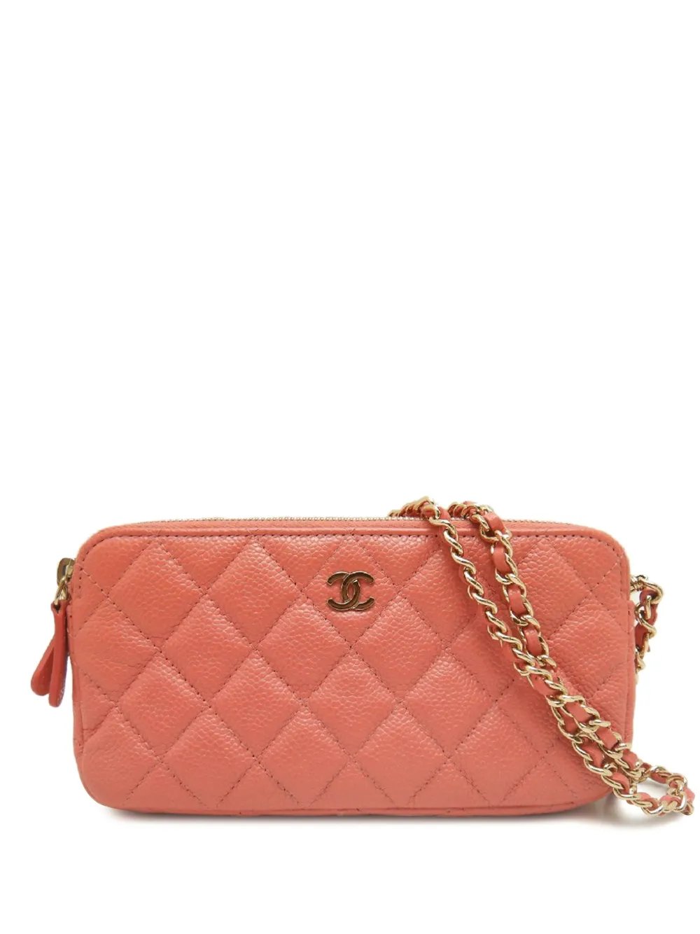 2018 CC Quilted Caviar Double Zip Clutch With Chain crossbody bag