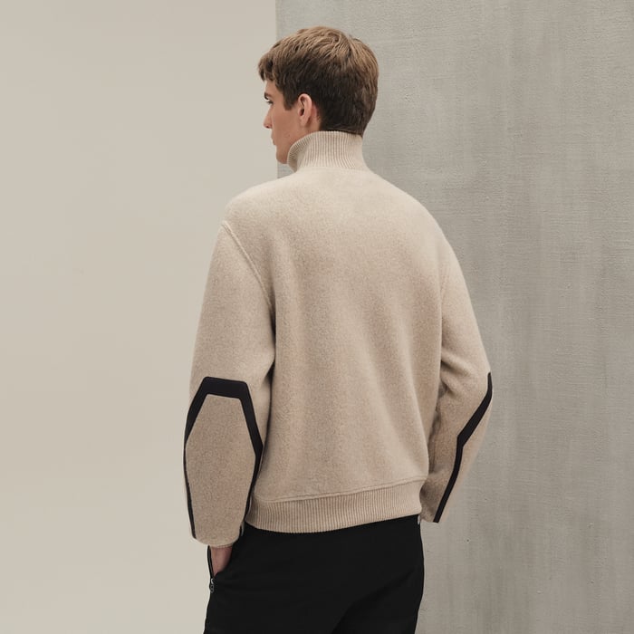 Sable Full-zip Sweater With Leather Detail