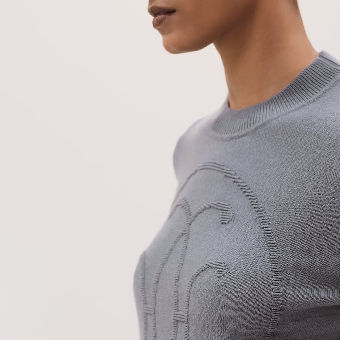 Bleu Cordiérite Cashmere "H Lift" Long-sleeve Sweater