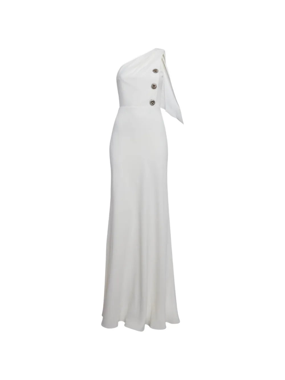 one-shoulder crepe maxi dress