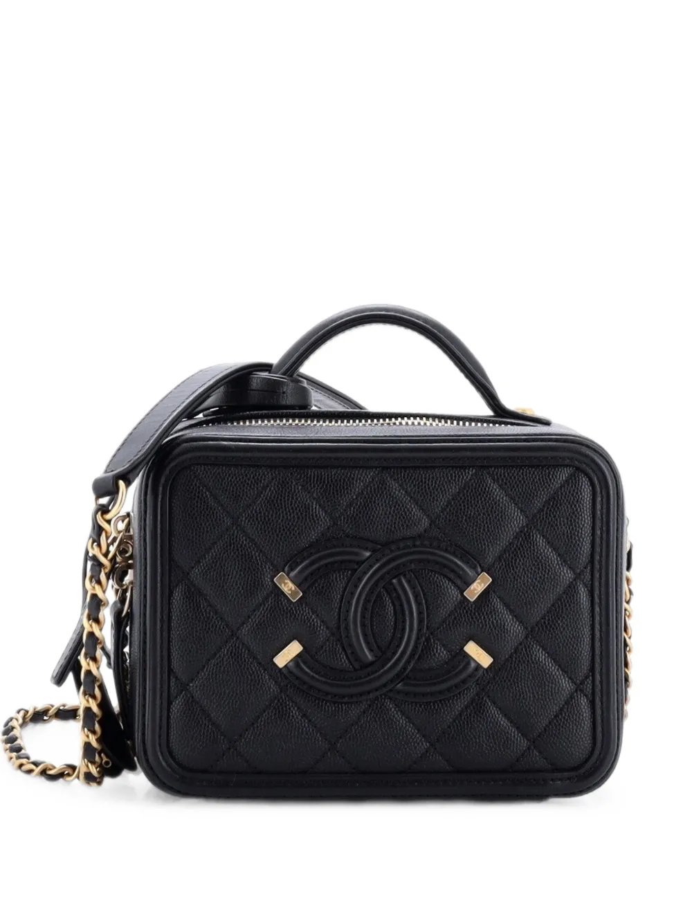 Filigree Vanity Case Quilted Caviar Small satchel