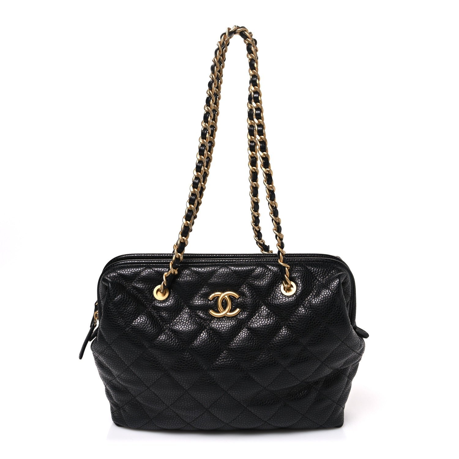 Chanel Shiny Caviar Quilted Large Bowling Bag Black Black