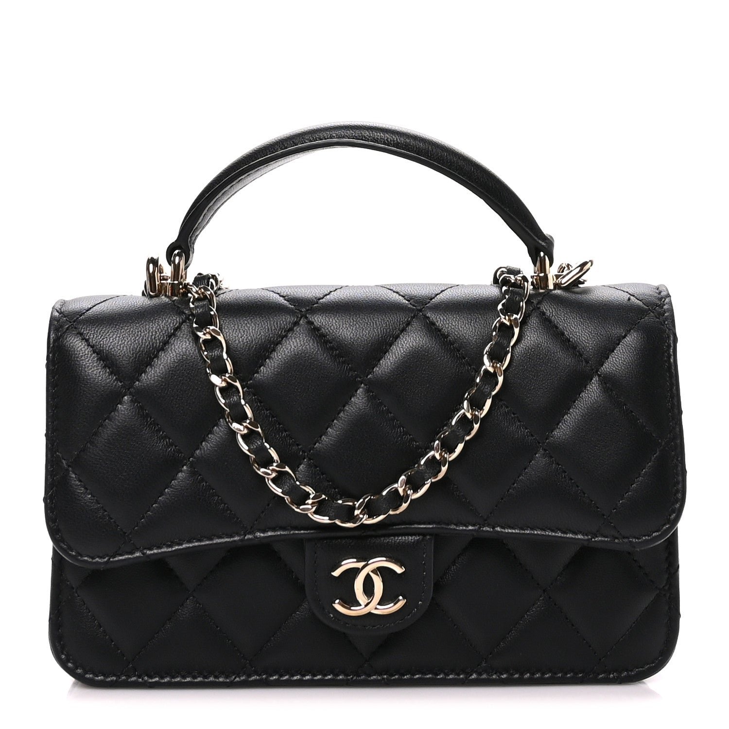 Chanel Lambskin Quilted Flap Phone Holder With Chain Black