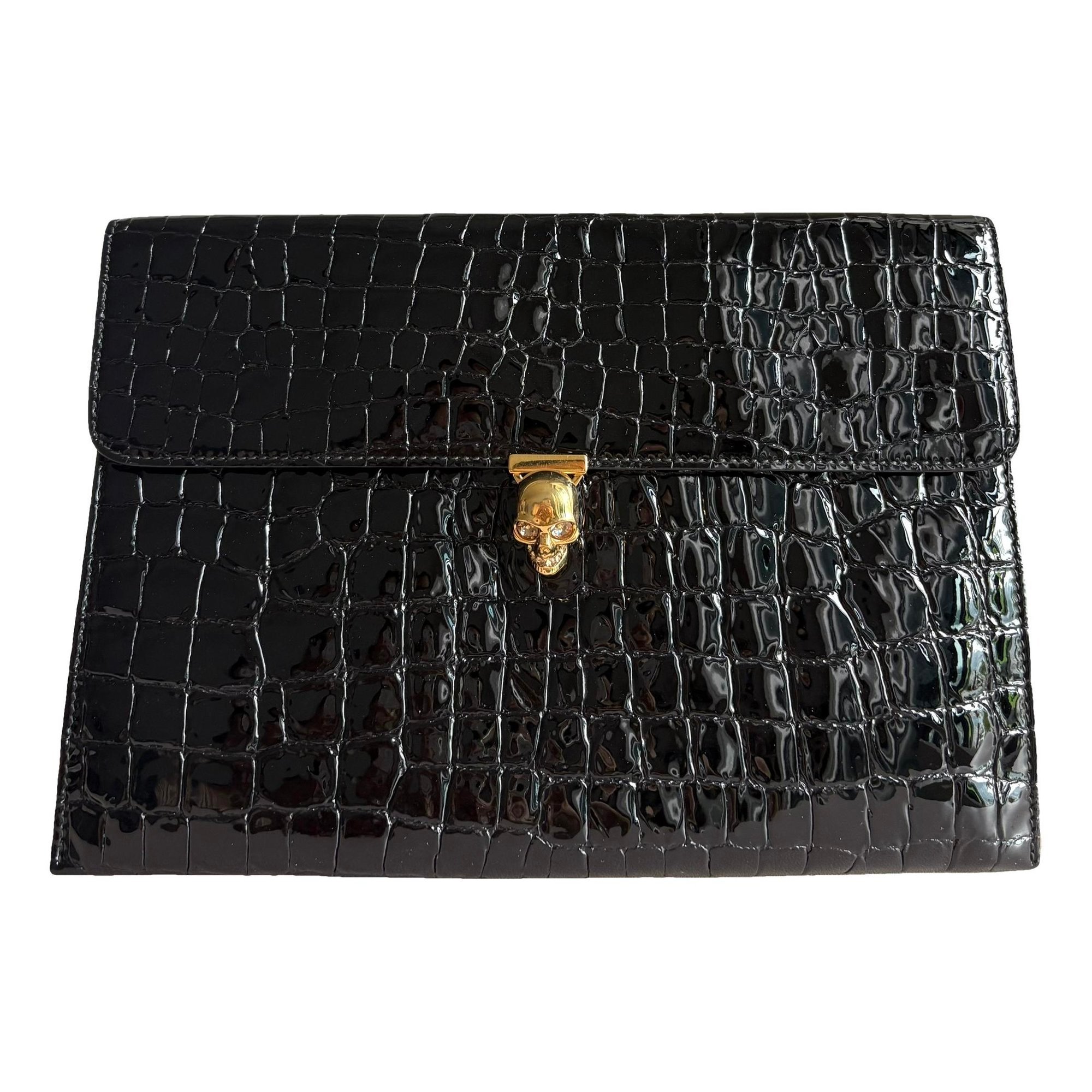 Skull patent leather clutch bag