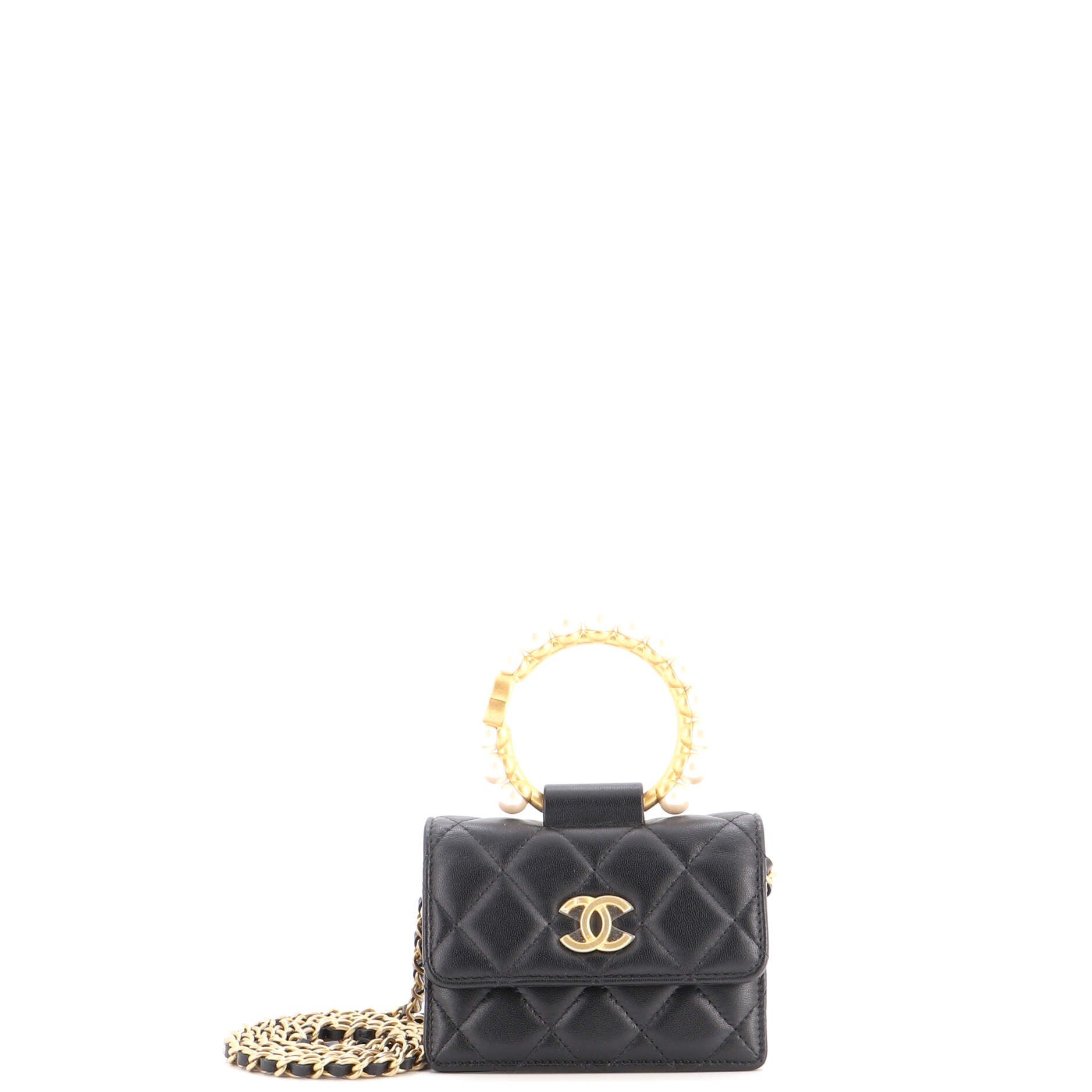 Pearl Crown Clutch with Chain Quilted Lambskin
