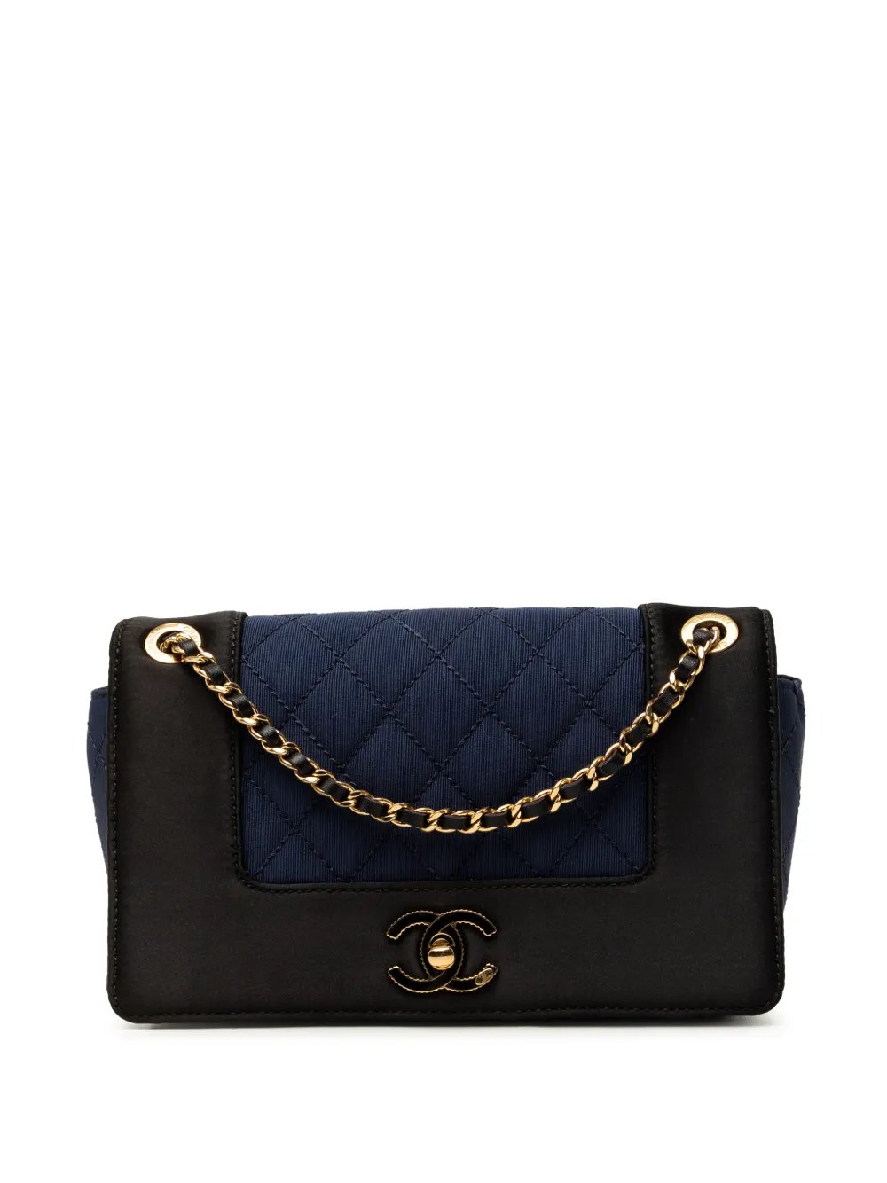 2015-2016 Small Bicolor Quilted Grosgrain Satin Small Mademoiselle Double Flap shoulder bag