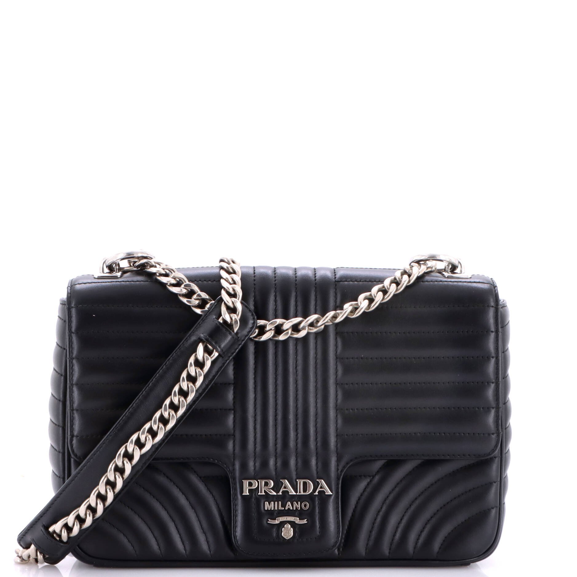 Chain Flap Shoulder Bag Diagramme Quilted Leather Large
