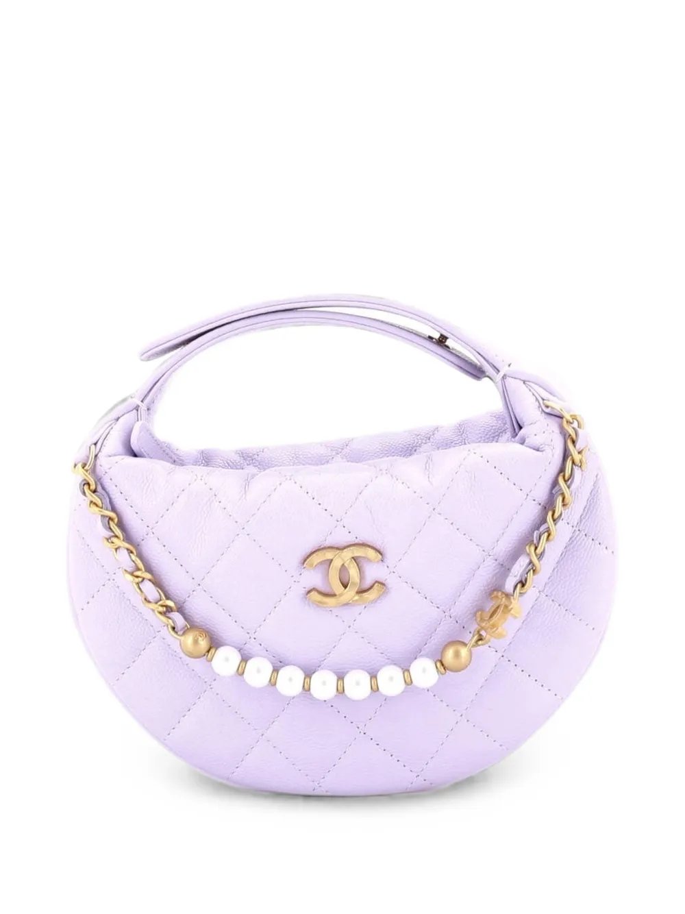 Single Pearl Chain Pouch Quilted Caviar hobo bag