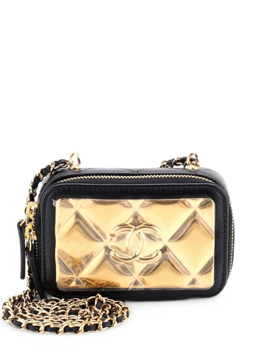 Golden Plate Zip Around Vanity Case with Chain Quilted Metal and Lambskin Extra Mini clutch bag