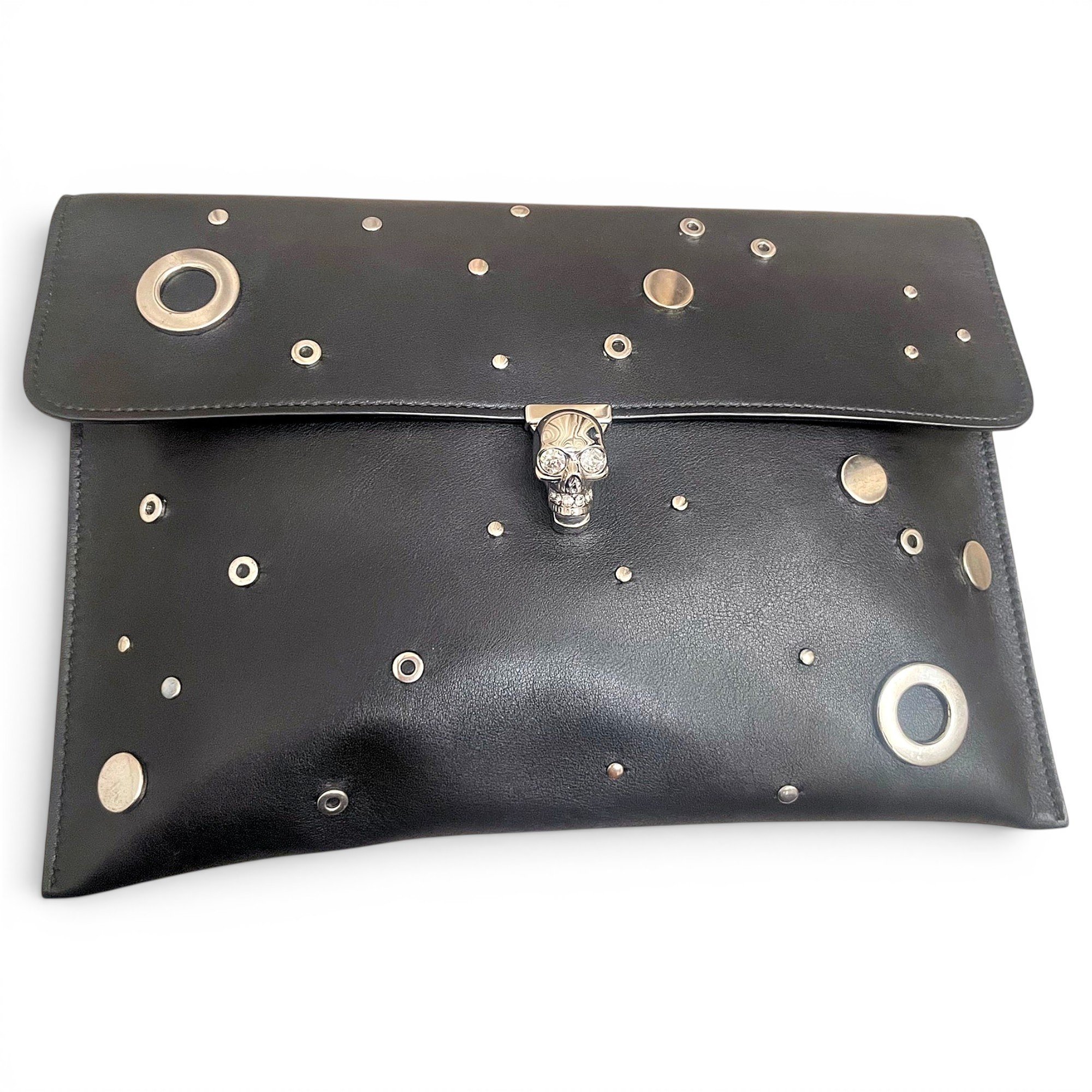 Skull leather clutch bag